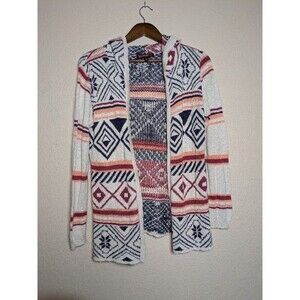 Vintage Hooded Geometric Knit Cardigan Size Medium Southwestern Folkcore USA